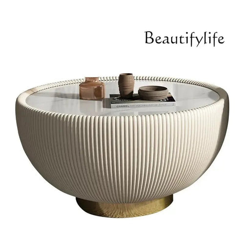 Italian style round coffee table by StepUp Coffee with stone plate top, luxury design, limited edition, Tables & Surfaces collection